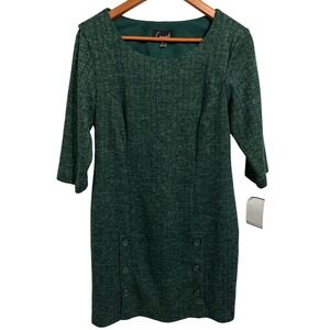 Connected Apparel Hunter Green Lined Sweater Dress 3/4 Sleeve Women Size 8P‎ NWT